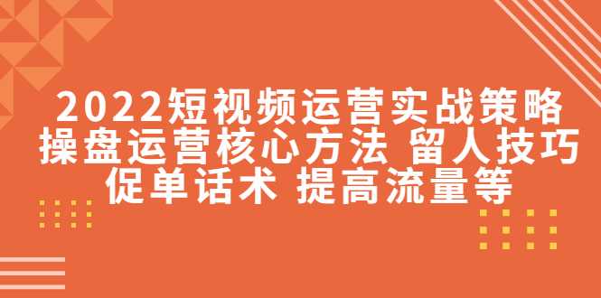 2022短视频运营实战策略：操盘运营核心方法 留人技巧促单话术 提高流量等-皓哥创业笔记
