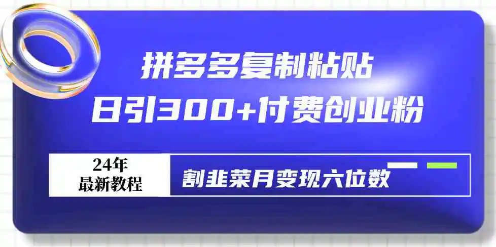 （9129期）拼多多复制粘贴日引300+付费创业粉，割韭菜月变现六位数最新教程！-皓哥创业笔记