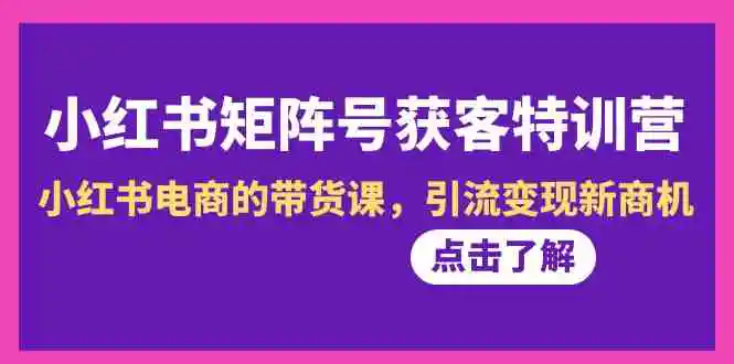 （8909期）小红书-矩阵号获客特训营-第10期，小红书电商的带货课，引流变现新商机-皓哥创业笔记