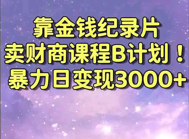 （8944期）靠金钱纪录片卖财商课程B计划！暴力日变现3000+，喂饭式干货教程！-皓哥创业笔记