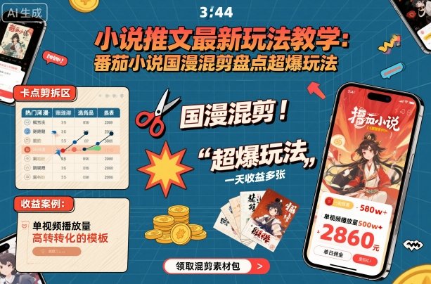 小说推文最新玩法教学,番茄小说国漫混剪盘点超爆玩法,全程干货,一天收益多张-皓哥创业笔记