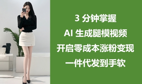 3分钟掌握AI生成腿模视频，开启零成本涨粉变现，一件代发到手软-皓哥创业笔记