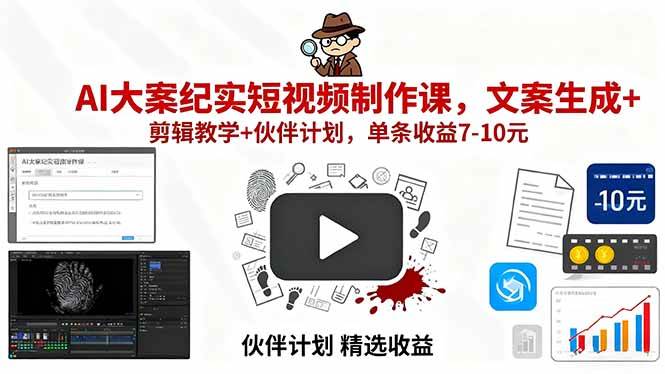 （15992期）AI大案纪实短视频制作课，文案生成+剪辑教学+伙伴计划，单条收益7-10元-皓哥创业笔记