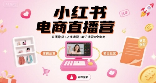 小红书电商直播营，直播带货+店铺运营+笔记运营=全电商-皓哥创业笔记