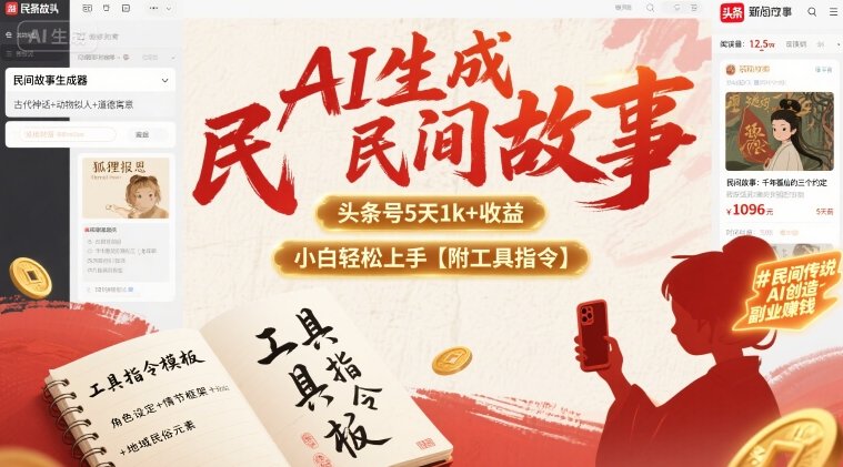 AI生成民间故事，头条号5天1k+，小白轻松上手【附工具指令】-皓哥创业笔记