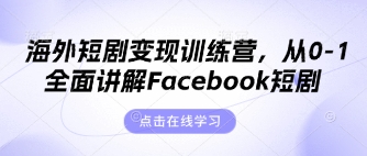 海外短剧变现训练营，从0-1全面讲解Facebook短剧-皓哥创业笔记