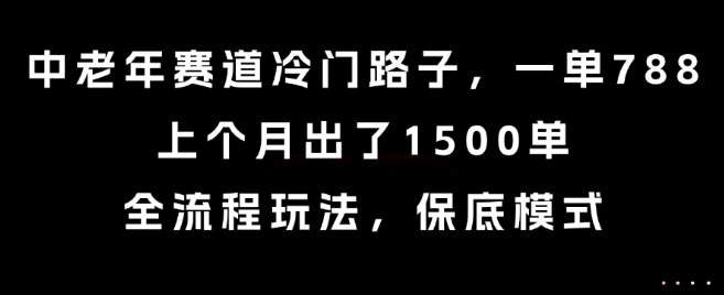 中老年赛道冷门路子，一单788，上个月出了1500单，全流程玩法，保底模式【揭秘】-皓哥创业笔记