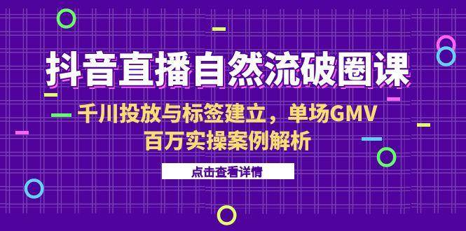（15136期）抖音直播自然流破圈课-6月，千川投放与标签建立，单场GMV百万实操案例解析-皓哥创业笔记