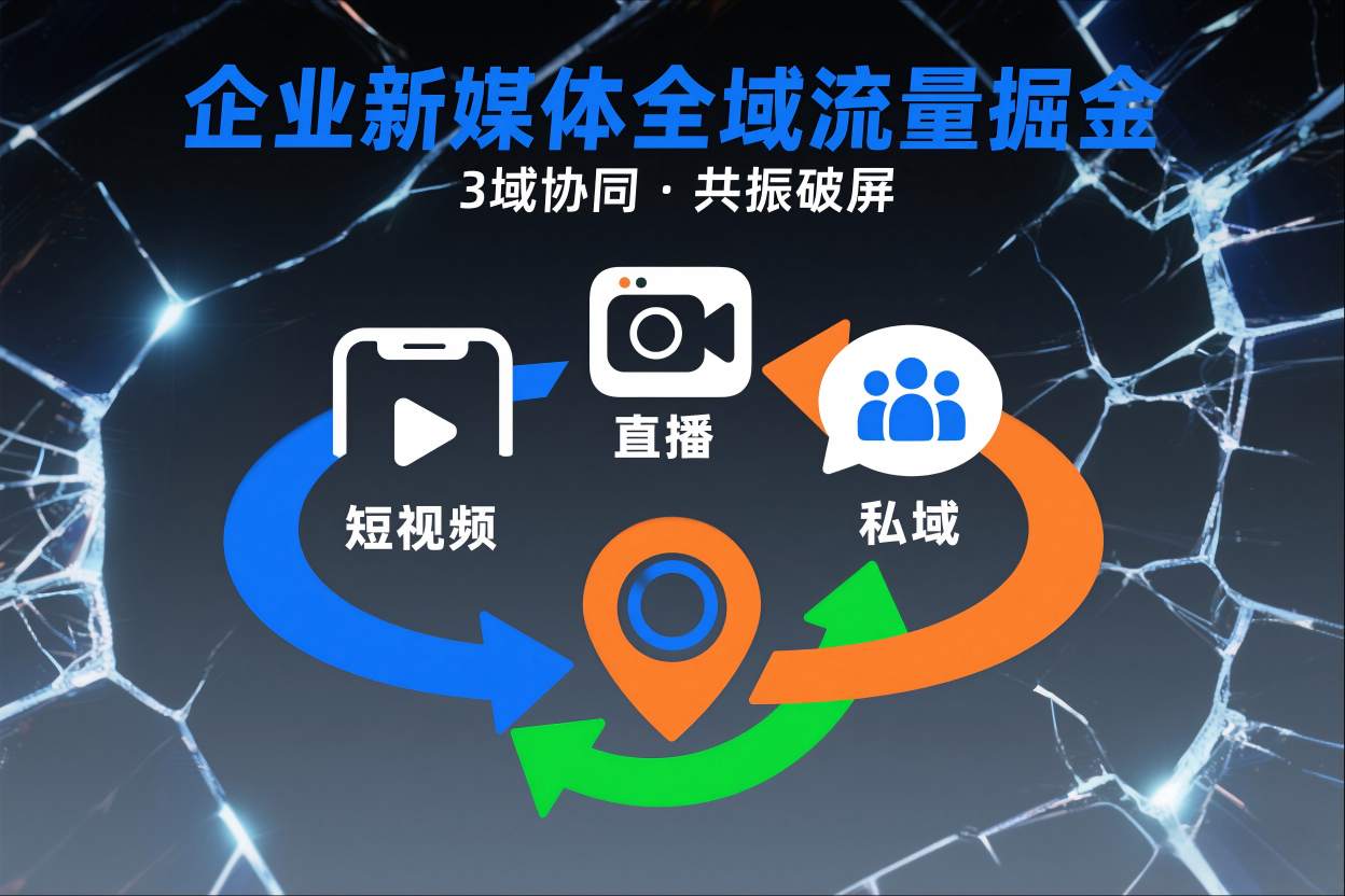 短视频全域商业模式，企业新媒体全域流量掘金，3域协同，共振破屏，短视频-直播-私域-地域-皓哥创业笔记