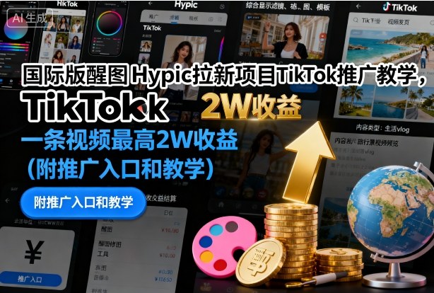 国际版醒图Hypic拉新项目TikTok推广教学，一条视频最高2W收益（附推广入口和教学）-皓哥创业笔记