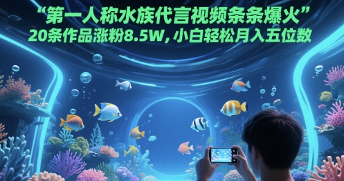 第一人称水族代言视频条条爆火，20条作品涨粉8.5W，小白轻松月入五位数-皓哥创业笔记