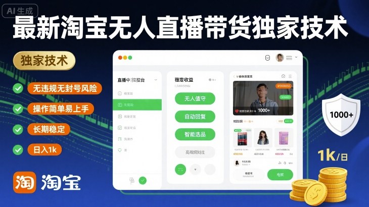 最新淘宝无人直播带货独家技术，无违规无封号风险，操作简单易上手，长期稳定日入1k【揭秘】-皓哥创业笔记