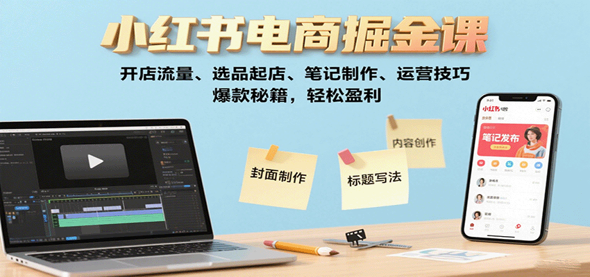 小红书电商掘金课：开店流量、选品起店、笔记制作、运营技巧，爆款秘籍，轻松盈利-皓哥创业笔记