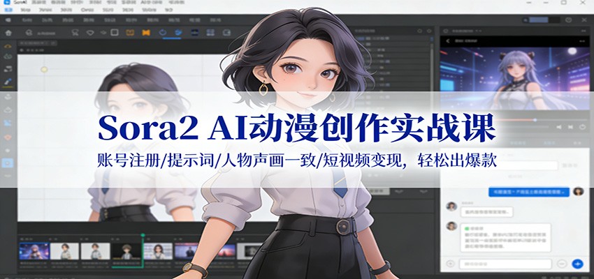 Sora2 AI动漫创作实战课：账号注册/提示词/人物声画一致/短视频变现，轻松出爆款-皓哥创业笔记