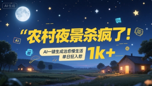 农村夜景杀疯了！AI一键生成治愈系慢生活，单日狂入1k+-皓哥创业笔记