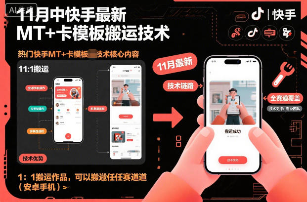 11月中快手最新MT+卡模板搬运技术，1：1搬运作品，可以搬运任何赛道（安卓手机）-皓哥创业笔记