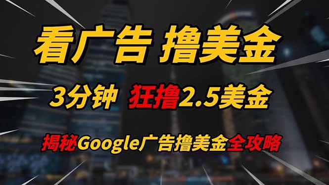 （14701期）看广告，撸美金！！3分钟赚2.5美金！！日入200美金不是梦！揭秘Google…-皓哥创业笔记