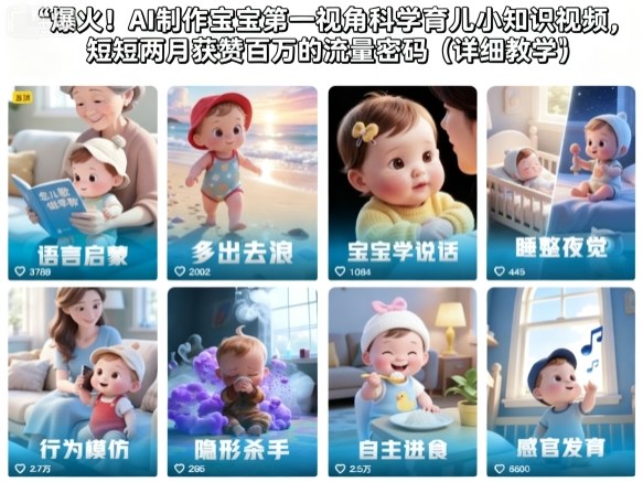 爆火！AI制作宝宝第一视角科学育儿小知识视频，短短两月获赞百万的流量密码（详细教学）-皓哥创业笔记