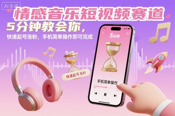 情感音乐短视频赛道，5分钟教会你，快速起号涨粉，手机简单操作即可完成-皓哥创业笔记