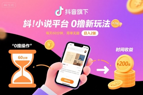 抖音旗下小说平台0撸新玩法，每天挂G60分钟，简单无脑，日入2张【揭秘】-皓哥创业笔记