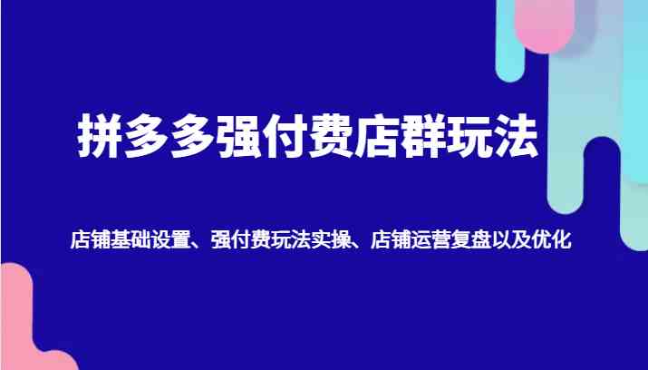 拼多多强付费店群玩法：店铺基础设置、强付费玩法实操、店铺运营复盘以及优化-皓哥创业笔记