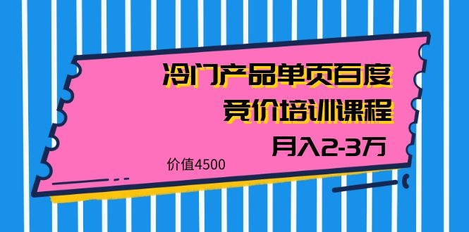 (1129期)我是钱28期冷门产品单页百度竞价培训课程,月入2-3万(价值4500)