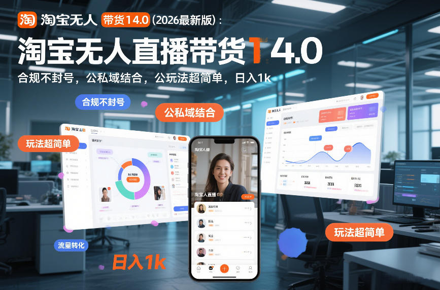 淘宝无人直播带货14.0（2026最新版）：合规不封号，公私域结合，玩法超简单，日入1k+【揭秘】-皓哥创业笔记