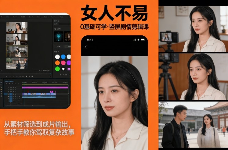 0基础可学！《女人不易》竖屏剧情剪辑课，从素材筛选到成片输出，手把手教你驾驭复杂故事-皓哥创业笔记