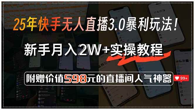 （15335期）25年快手无人直播3.0暴利玩法！，新手月入2W+实操教程，附赠价值598元…-皓哥创业笔记