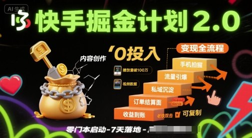 快手掘金计划2.0，快手电商变现全流程，简单可复制，0投入-皓哥创业笔记