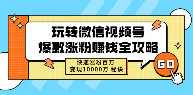 (2465期)玩转微信视频号爆款涨粉赚钱全攻略,快速涨粉百万 变现10000万 秘诀