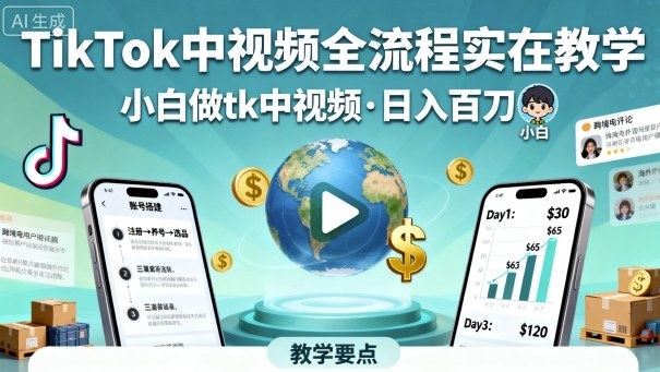TikTok中视频全流程实操教学,小白做tk中视频,日入百刀-皓哥创业笔记