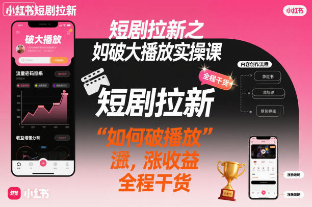 短剧拉新之小红书如何破大播放实操课,如何破播放,涨收益,全程干货-皓哥创业笔记