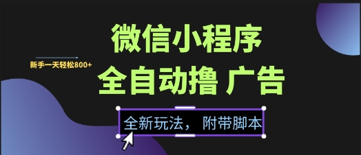 微信小程序全自动撸广告项目，彻底解决没流量的问题，新手一天8张+【揭秘】-皓哥创业笔记