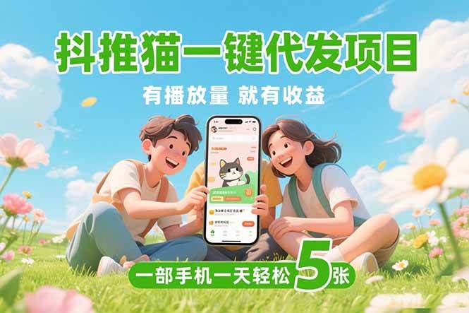 （15476期）抖推猫一键代发项目，0粉丝 不用实名 有播放量就有收益，一部手机一天五张-皓哥创业笔记
