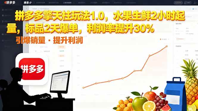 （16429期）拼多多 擎天柱玩法1.0，水果生鲜2小时起量，标品2天爆单，利润率提升30%-皓哥创业笔记
