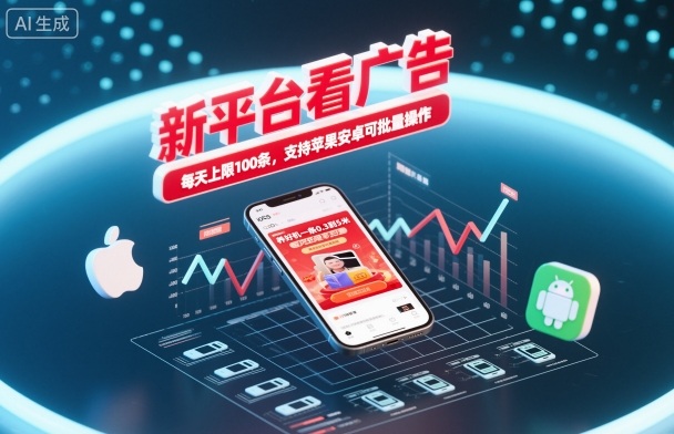 新平台看广告，养好机一条0.3到5米，每天上限100条，支持苹果安卓可批量操作-皓哥创业笔记