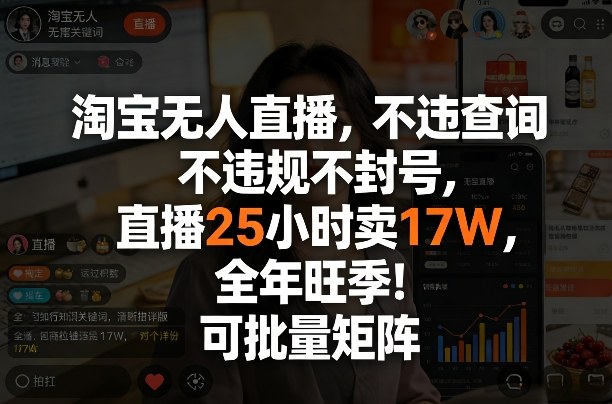淘宝无人直播，不违规不封号，直播25小时卖17W，全年旺季！可批量矩阵【揭秘】-皓哥创业笔记