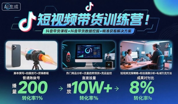 短视频带货训练营，抖音带货课程+抖音带货数据挖掘+精准获客解决方案-皓哥创业笔记