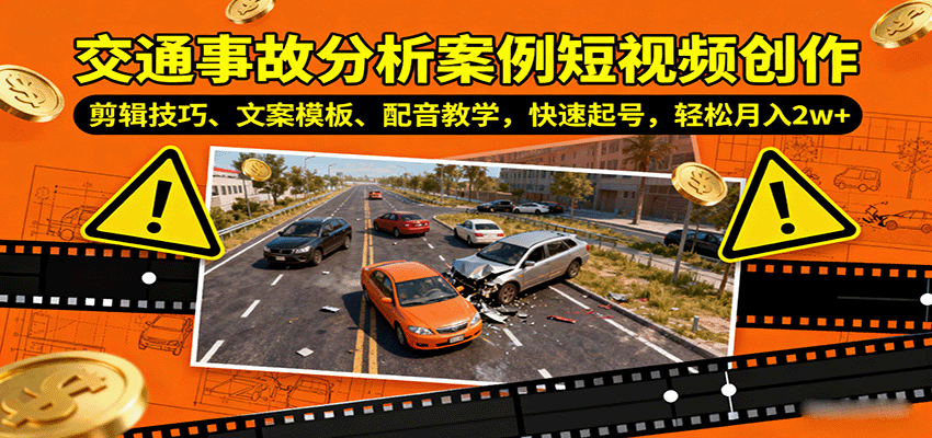 交通事故分析案例短视频创作，剪辑技巧、文案模板、配音教学，快速起号，轻松月入2w+-皓哥创业笔记