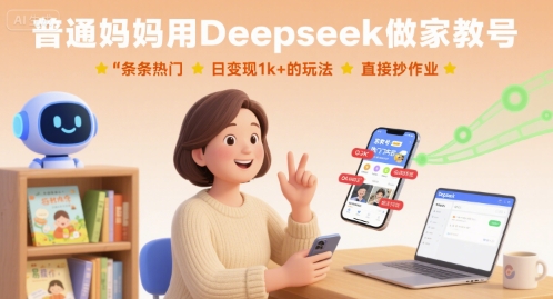 普通妈妈用Deepseek做家教号，条条热门，日变现1k+的玩法，直接抄作业-皓哥创业笔记