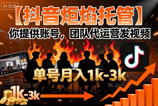 【抖音炬焰托管】你提供账号,团队代运营发视频,单号月入1k+【揭秘】-皓哥创业笔记