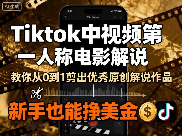 Tiktok中视频第一人称电影解说，教你从0到1剪出一个优秀的原创解说作品，新手也能挣美金-皓哥创业笔记