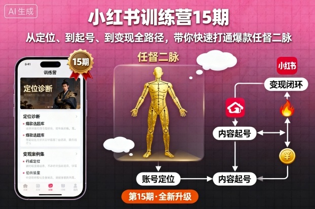 小红书训练营15期，从定位、到起号、到变现全路径，带你快速打通爆款任督二脉-皓哥创业笔记