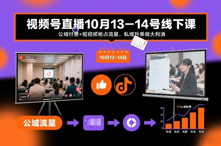 视频号直播10月13-14号线下课，公域付费+短视频抢占流量，私域升单做大利消-皓哥创业笔记