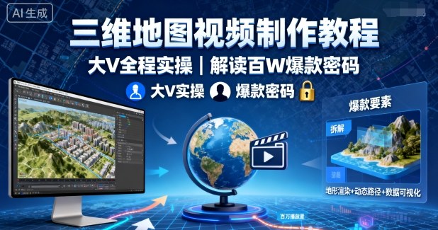 三维地图视频制作教程,大V全程实操,解读百W爆款密码-皓哥创业笔记