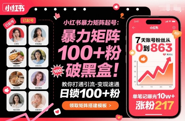 小红书暴力矩阵起号，教你打通引流-变现速通，日锁100+粉，破流量黑盒-皓哥创业笔记