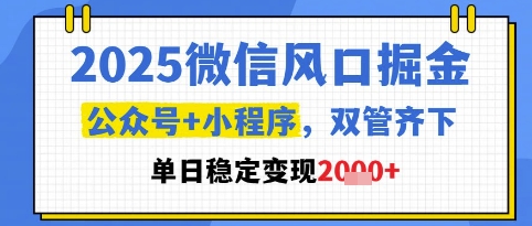 2025微信风口掘金，公众号+小程序双管齐下，单日稳定变现1k+【揭秘】-皓哥创业笔记