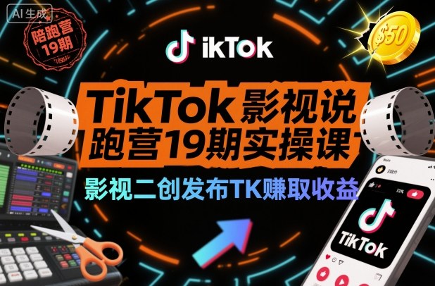 TikTok影视解说陪跑营19期实操课，影视二创发布TK賺取收益，万播收益50美金-皓哥创业笔记