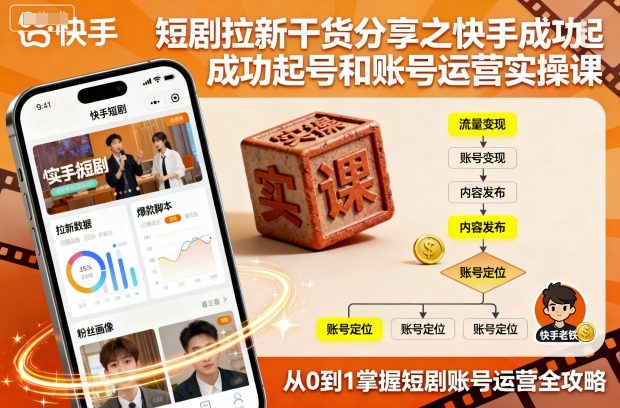 短剧拉新干货分享之快手成功起号和账号运营实操课-皓哥创业笔记